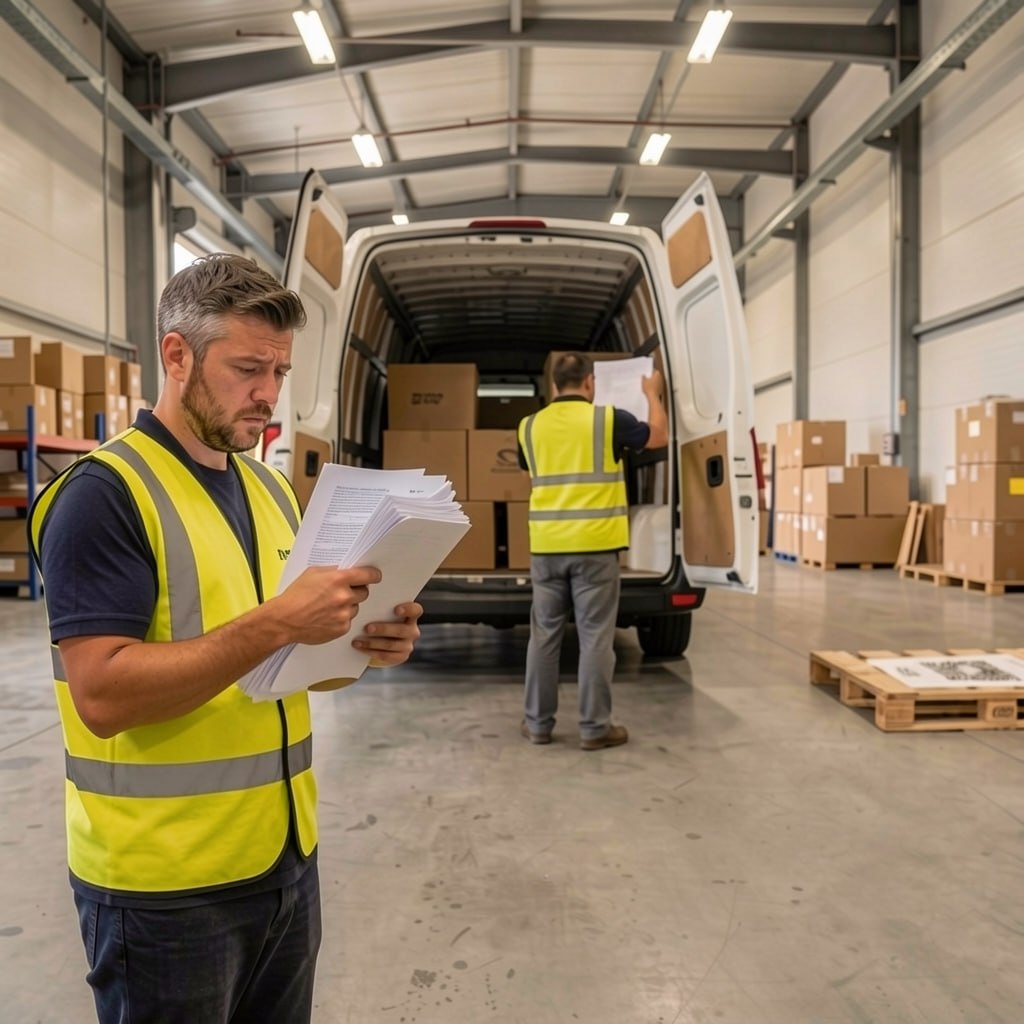 Almacén logístico — preparación de carga con documentación DeCA
